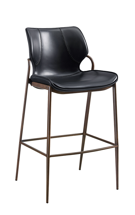 Indoor Wood Grain Frame Metal Barstool w/ Black Vinyl Seat
