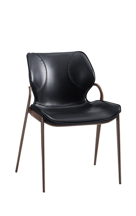 Indoor Wood Grain Frame Metal Chair w/ Black Vinyl Seat