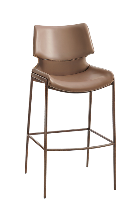 Wood Grain Metal Barstool with Vinyl Seat in Tan Brown