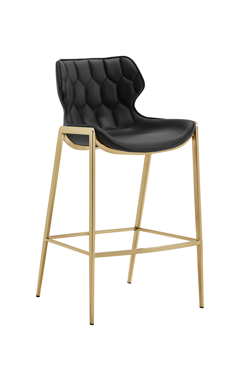 Indoor Gold Metal Barstool with Black Vinyl Seat