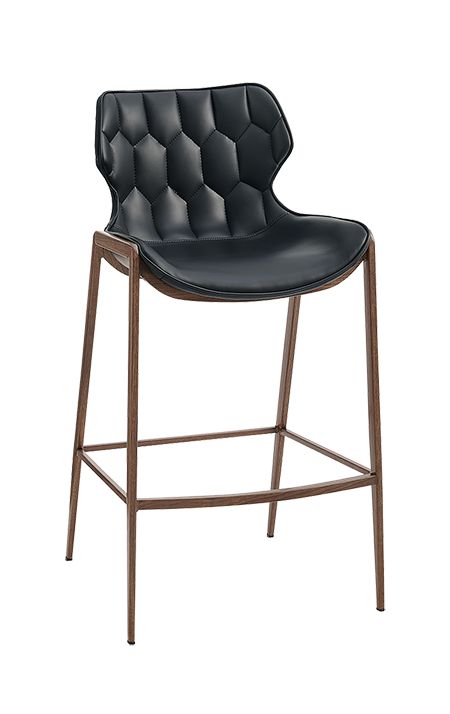 Wood Grain Metal Barstool with Black Vinyl Seat