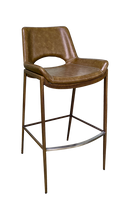 Wood Grain Metal Barstool with Tan Brown Vinyl Back & Seat for Indoor Use-1