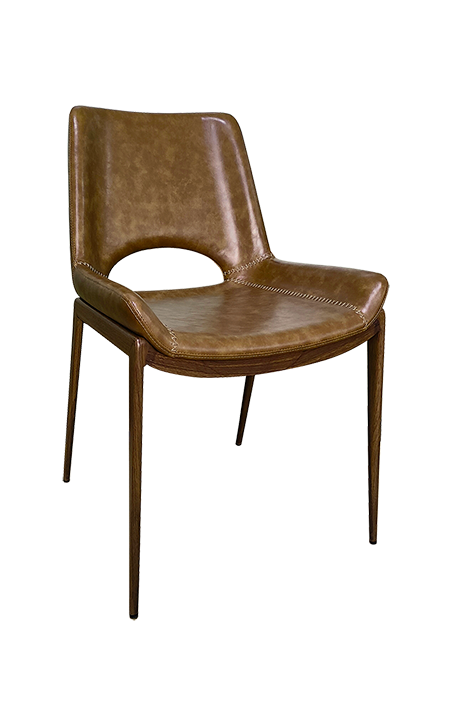 Wood Grain Metal Chair with Tan Brown Vinyl Back & Seat for Indoor Use