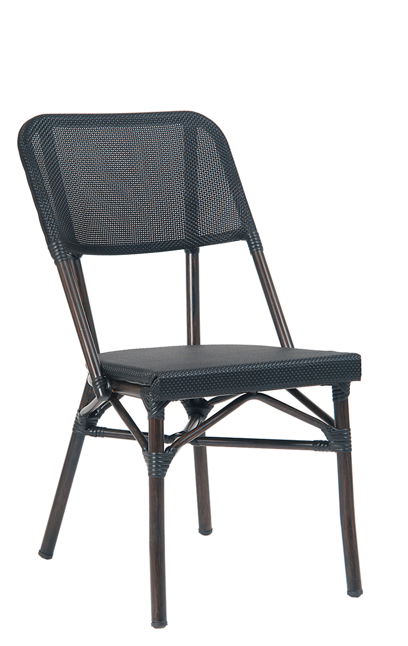 Black Armless Aluminum Chair with Poly Woven Back & Seat