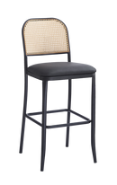 Metal Barstool with Poly Woven Back & Black Vinyl Seat for Indoor Use