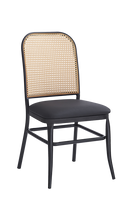Metal Chair with Poly Woven Back & Black Vinyl Seat for Indoor Use