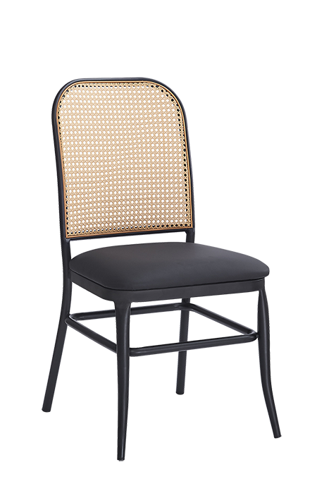 Metal Chair with Poly Woven Back & Black Vinyl Seat for Indoor Use