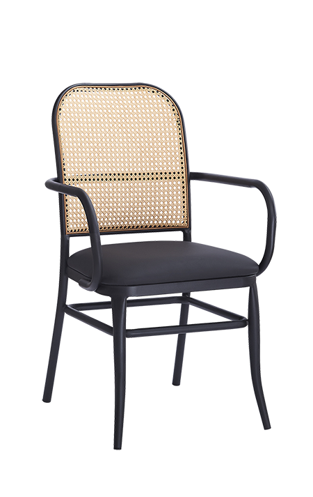 Metal Armchair with Poly Woven Back & Black Vinyl Seat for Indoor Use