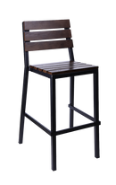 Metal Barstool with Slatted Ashwood Seat & Back in Walnut Color for Indoor Use