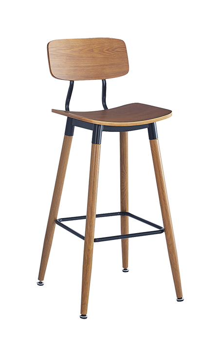 Wood Grain Steel Barstool in Light Cherry Finish w/ Veneer Seat & Back