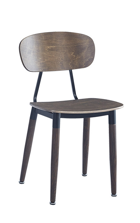 Wood Grain Steel Chair in Light Walnut Finish w/ Veneer Seat & Back