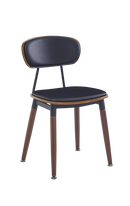 Wood Grain Steel Chair in Brown Finish w/ Black Vinyl Seat & Back for Indoor Use
