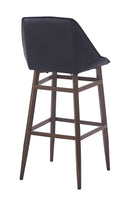 Indoor Dark Walnut Modern Metal Barstool with Black Vinyl Seat