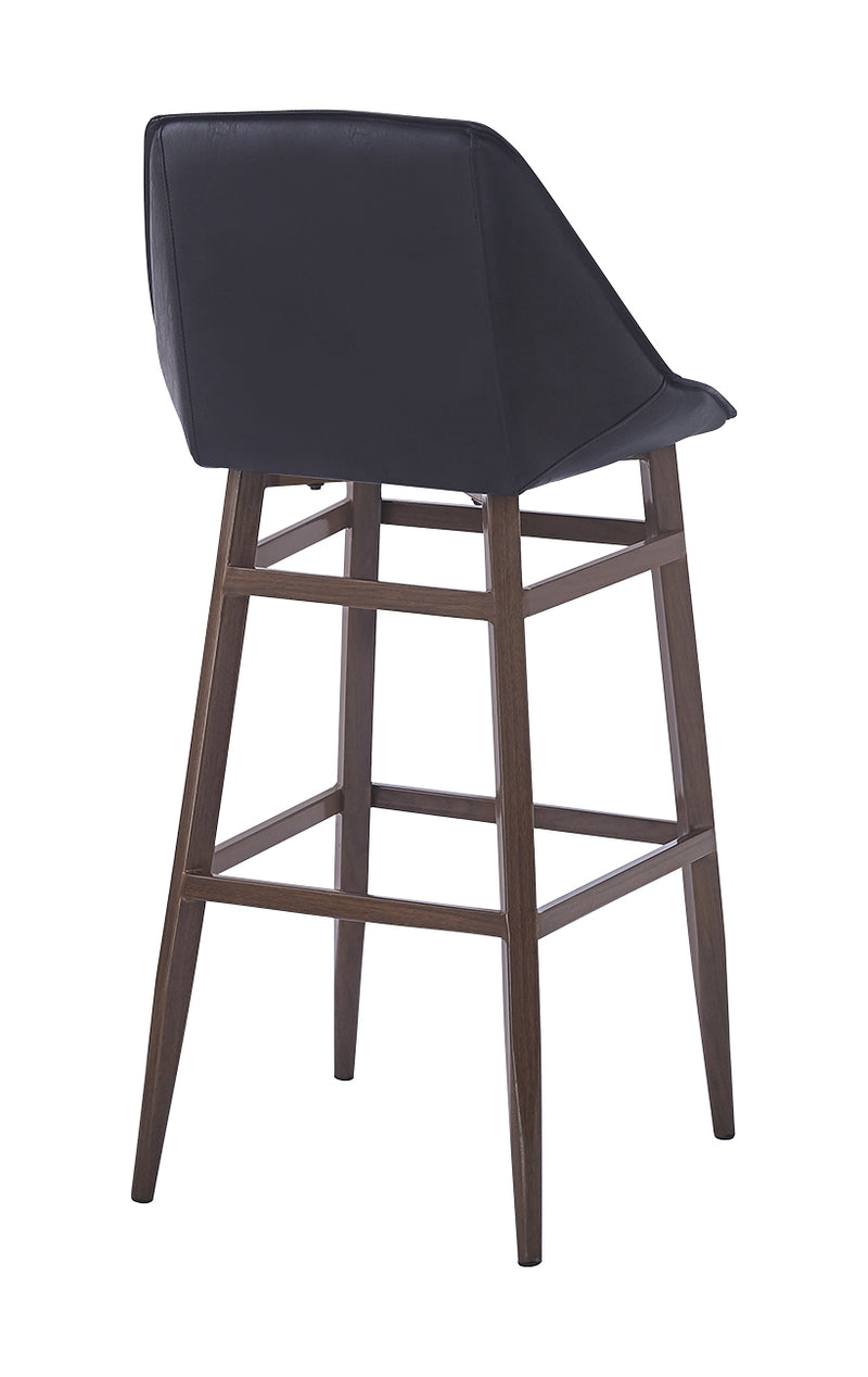 Indoor Dark Walnut Modern Metal Barstool with Black Vinyl Seat