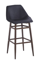 Indoor Dark Walnut Modern Metal Barstool with Black Vinyl Seat