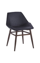 Indoor Dark Walnut Modern Metal Chair with Black Vinyl Seat