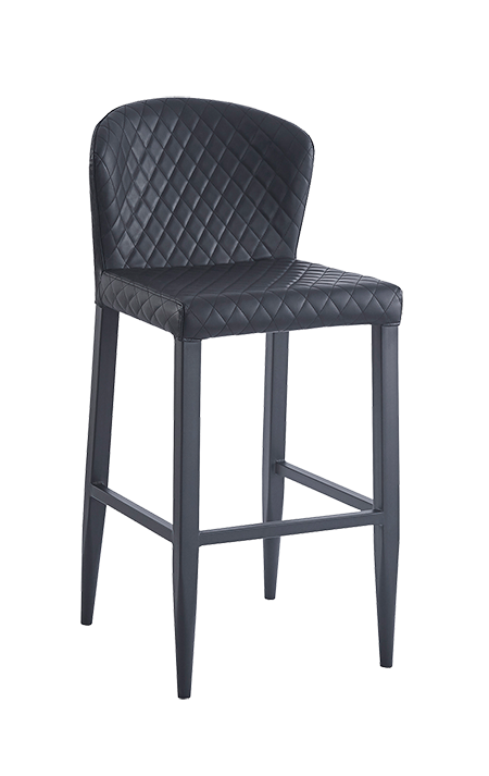 Diamond Pattern Stitched Metal Barstool w/ Black Vinyl Seat & Back for Indoor Use