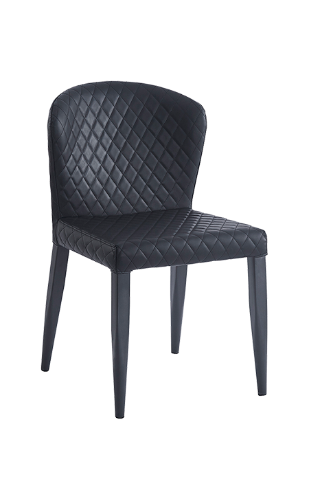 Diamond Pattern Stitched Metal Chair w/ Black Vinyl Seat & Back for Indoor Use