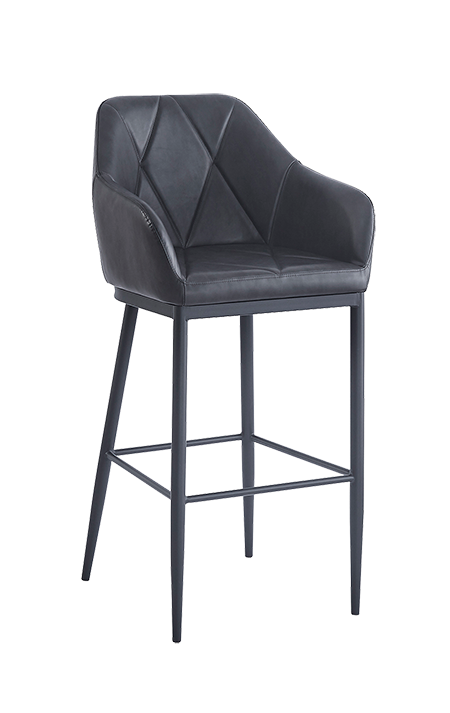 Metal Barstool w/ Large Diamond Pattern Stitched Vinyl Seat in Black
