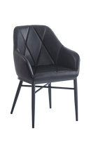 Metal Armchair w/ Large Diamond Pattern Stitched Vinyl Seat in Black