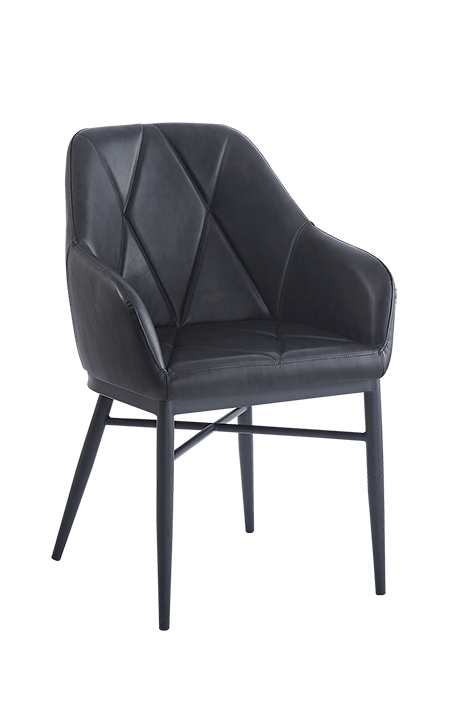 Metal Armchair w/ Large Diamond Pattern Stitched Vinyl Seat in Black
