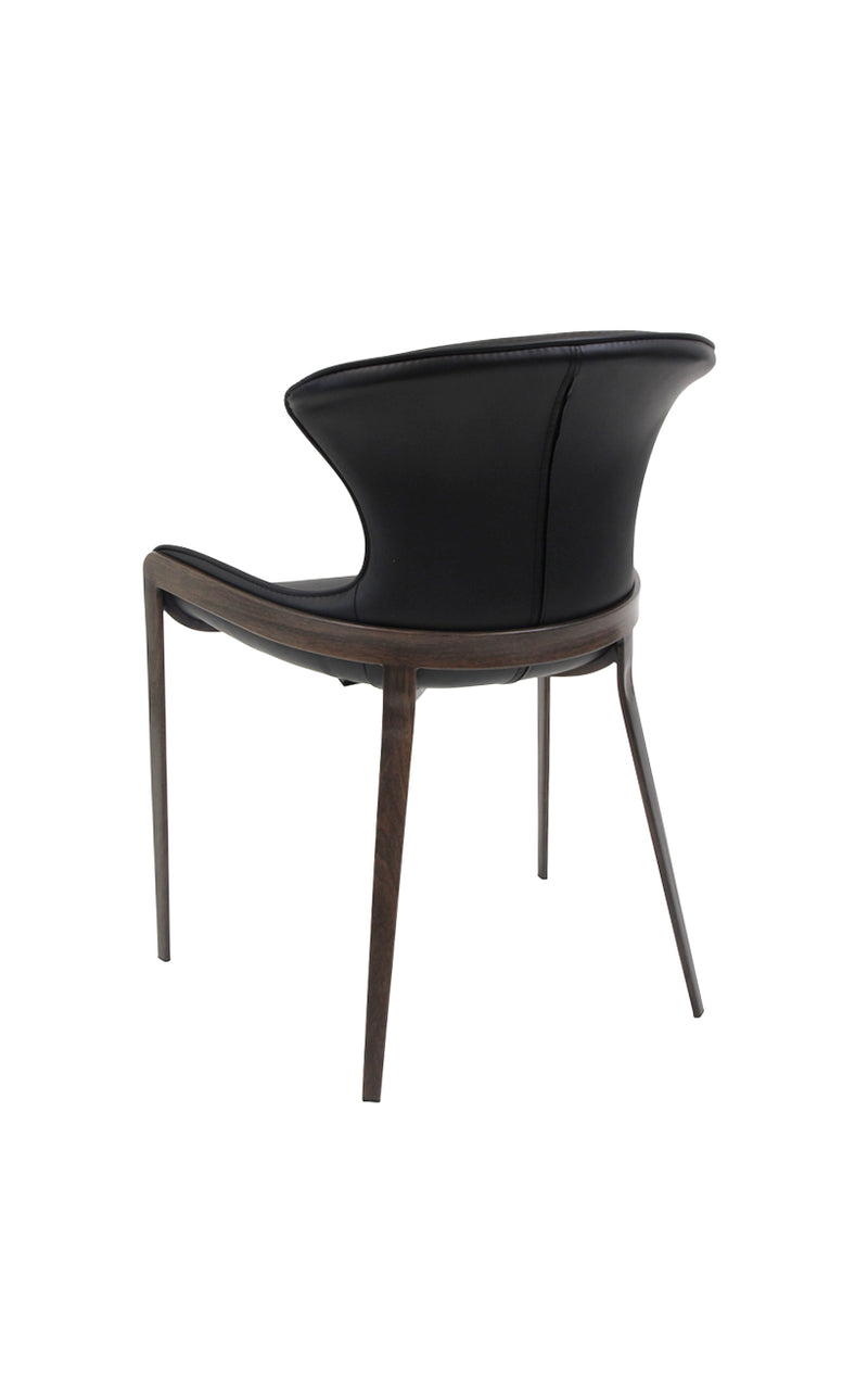 Minimalist Metal Chair with Black Vinyl Seat and Carbon Fiber Style Backrest for Indoor Use