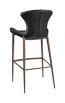 Minimalist Metal Barstool with Black Vinyl Seat and Carbon Fiber Style Backrest for Indoor Use