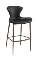 Minimalist Metal Barstool with Black Vinyl Seat and Carbon Fiber Style Backrest for Indoor Use