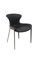 Minimalist Metal Chair with Black Vinyl Seat and Carbon Fiber Style Backrest for Indoor Use