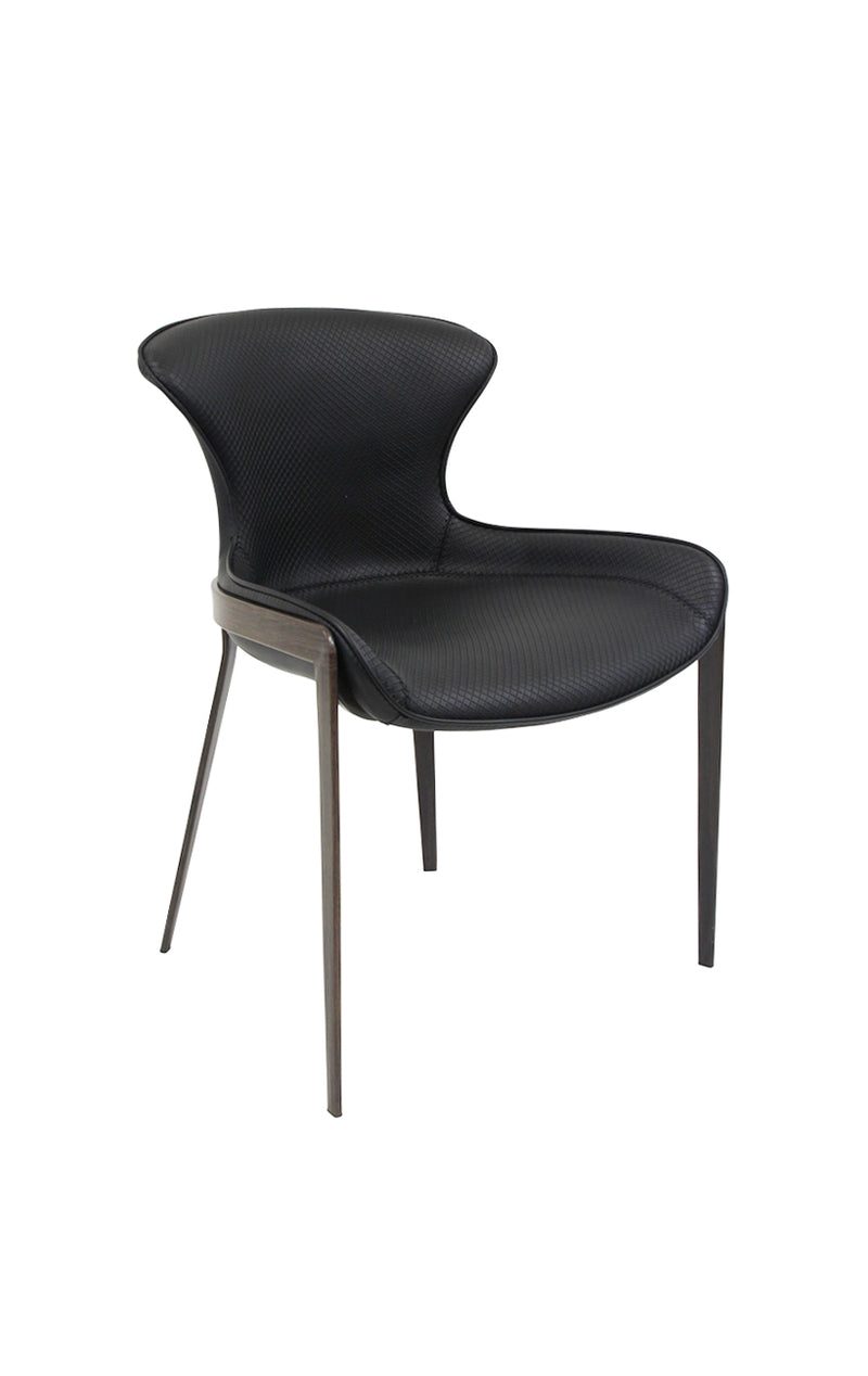 Minimalist Metal Chair with Black Vinyl Seat and Carbon Fiber Style Backrest for Indoor Use