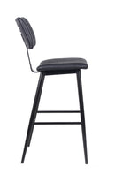 Black Metal Barstool with Vinyl Padded Seat & Back with Vertical Stitched Design for Indoor Use