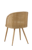 Indoor Metal Chair with Plastic Rattan Back and Tan Cushion