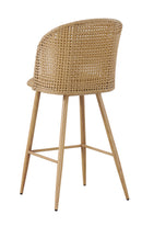 Indoor Metal Barstool with Plastic Rattan Back and Tan Cushion