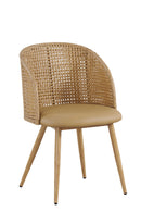 Indoor Metal Chair with Plastic Rattan Back and Tan Cushion