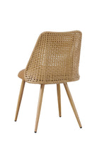 Indoor Metal Chair with Angled Plastic Rattan Back and Tan Vinyl Seat