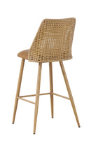 Indoor Metal Barstool with Angled Plastic Rattan Back and Tan Vinyl Seat