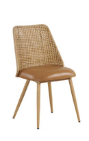 Indoor Metal Chair with Angled Plastic Rattan Back and Tan Vinyl Seat
