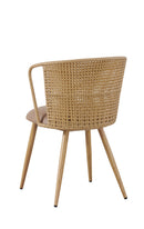 Indoor Metal Chair with Curved Plastic Rattan Back and Open Side, Tan Vinyl Seat