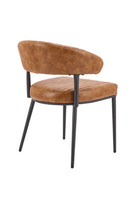 Camel Brown Vinyl Upholstered Indoor Chair with Black Metal Frame and Ribbed Seat Design
