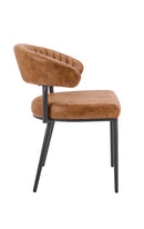 Camel Brown Vinyl Upholstered Indoor Chair with Black Metal Frame and Ribbed Seat Design