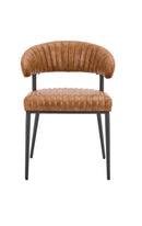 Camel Brown Vinyl Upholstered Indoor Chair with Black Metal Frame and Ribbed Seat Design