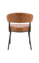 Camel Brown Vinyl Upholstered Indoor Chair with Black Metal Frame and Ribbed Seat Design