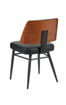 Indoor Black Upholstered Dining Chair with Walnut Veneer Outer Back and Black Metal Frame