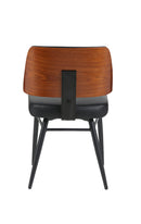 Indoor Black Upholstered Dining Chair with Walnut Veneer Outer Back and Black Metal Frame