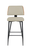 Indoor Cream Upholstered Dining Barstool with Walnut Veneer Outer Back and Black Metal Frame