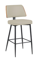 Indoor Cream Upholstered Dining Barstool with Walnut Veneer Outer Back and Black Metal Frame