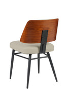 Indoor Cream Upholstered Dining Chair with Walnut Veneer Outer Back and Black Metal Frame
