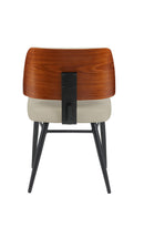 Indoor Cream Upholstered Dining Chair with Walnut Veneer Outer Back and Black Metal Frame