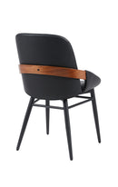 Indoor Black Vinyl Metal Armchair With Vertical Channel-Stitched Back And Walnut Veneer Accent