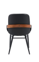 Indoor Black Vinyl Metal Armchair With Vertical Channel-Stitched Back And Walnut Veneer Accent
